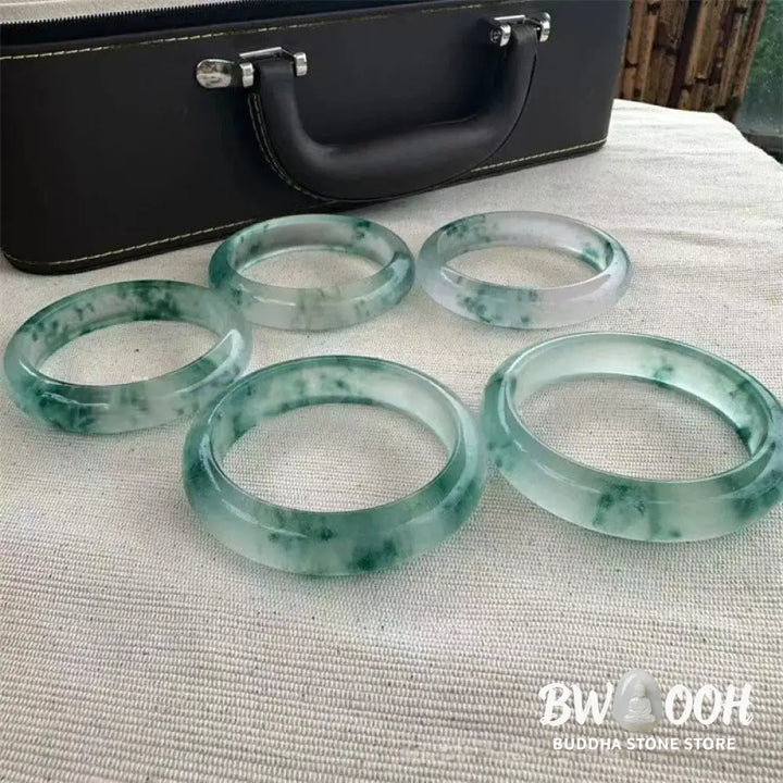 Buddha Stones Natural Jade Floating Flower Luck Bracelet Bangle - BWOOOH - Bracelet Bangle