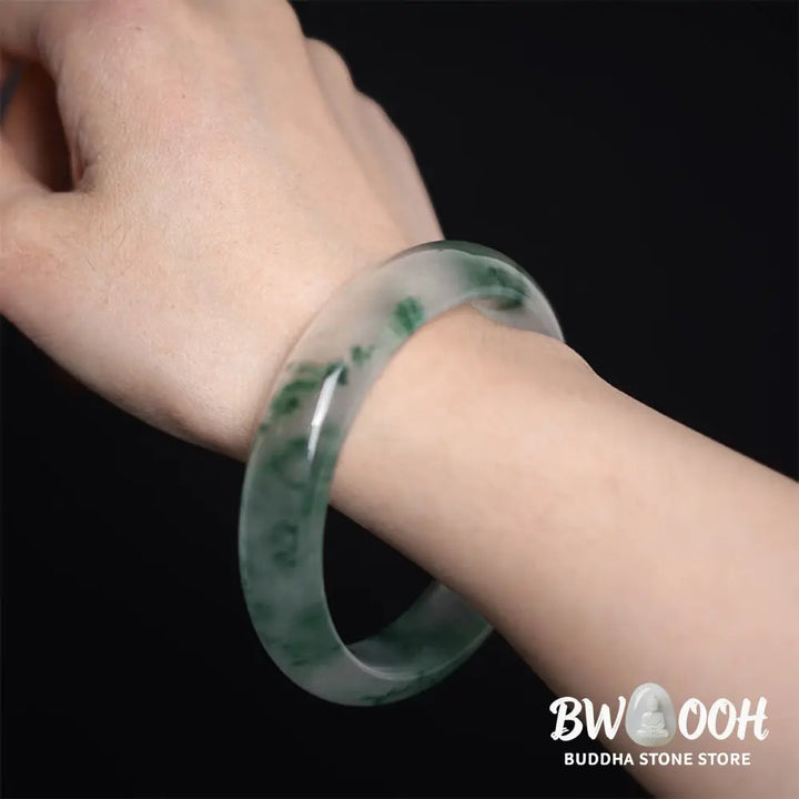 Buddha Stones Natural Jade Floating Flower Luck Bracelet Bangle - BWOOOH - Bracelet Bangle