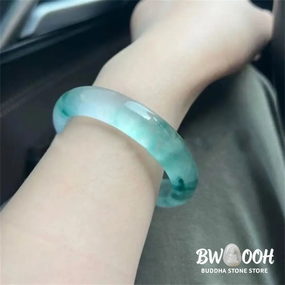 Buddha Stones Natural Jade Floating Flower Luck Bracelet Bangle - BWOOOH - Bracelet Bangle