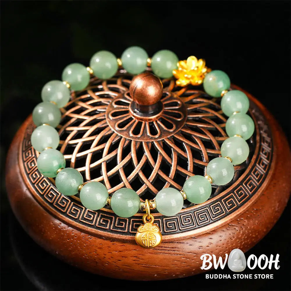 Buddha Stones Natural Jade Green Aventurine Gourd Fu Character Luck Bracelet - Bracelet