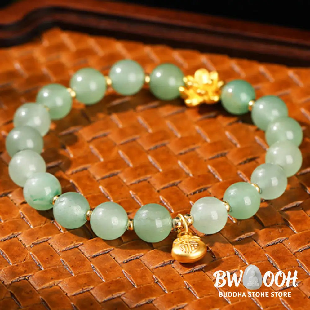 Buddha Stones Natural Jade Green Aventurine Gourd Fu Character Luck Bracelet - Bracelet