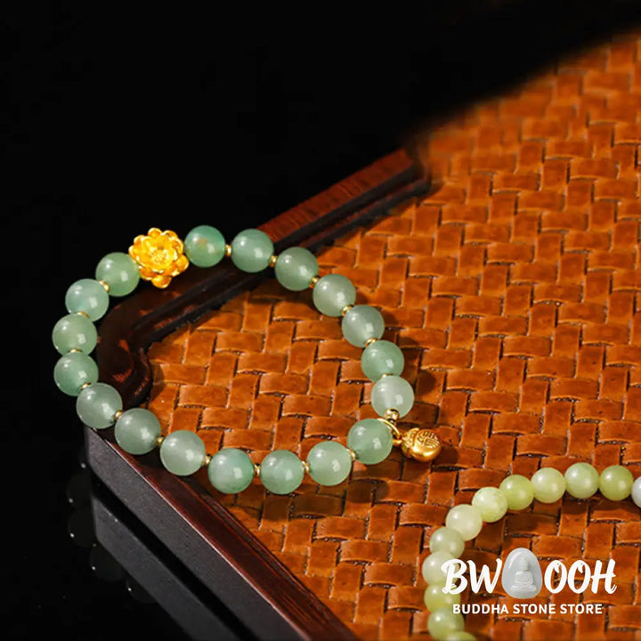 Buddha Stones Natural Jade Green Aventurine Gourd Fu Character Luck Bracelet - Bracelet