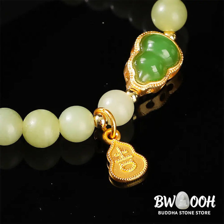 Buddha Stones Natural Jade Green Aventurine Gourd Fu Character Luck Bracelet - Bracelet