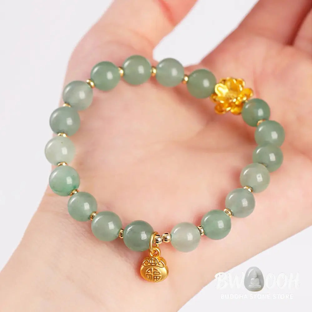 Buddha Stones Natural Jade Green Aventurine Gourd Fu Character Luck Bracelet - Bracelet