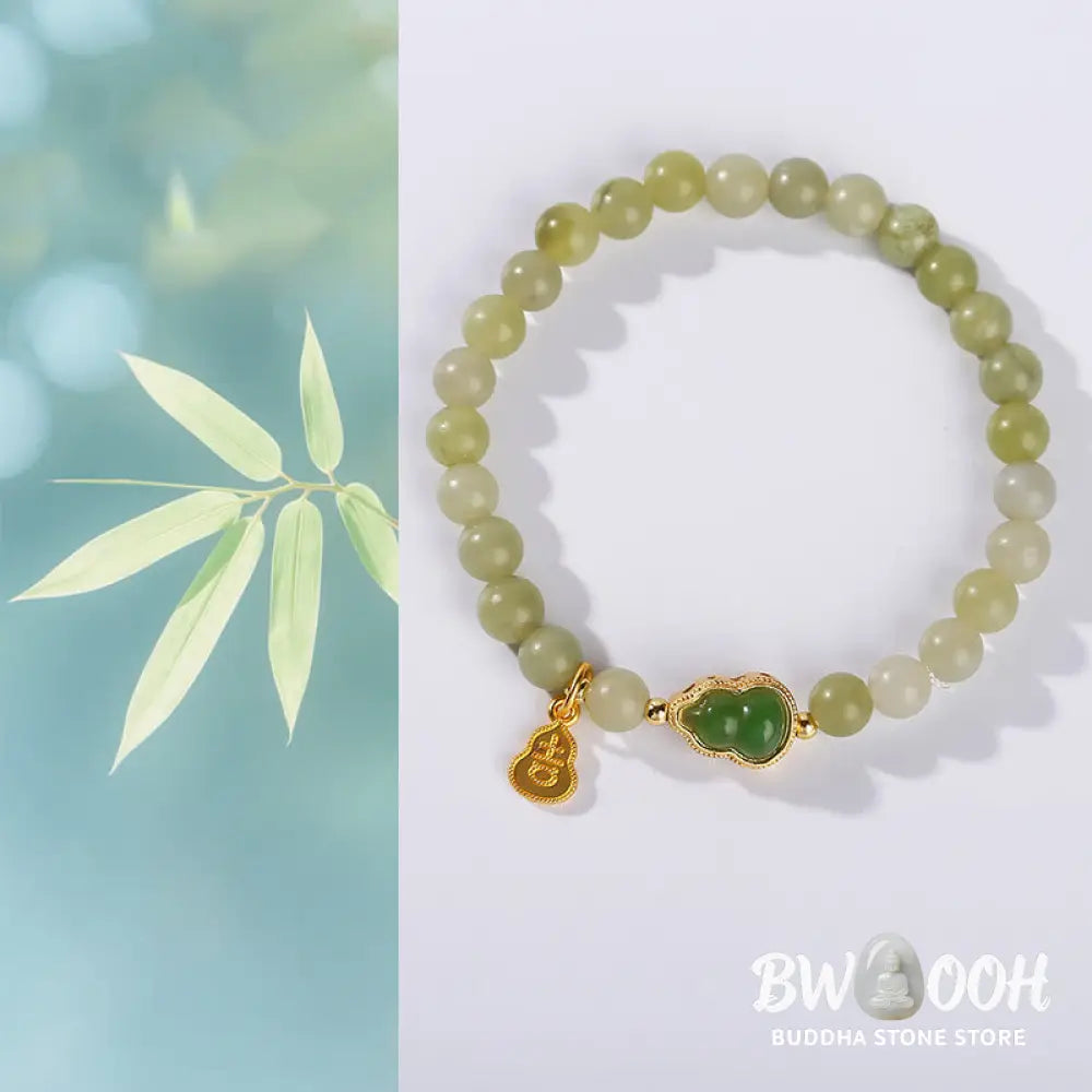 Buddha Stones Natural Jade Green Aventurine Gourd Fu Character Luck Bracelet - Bracelet