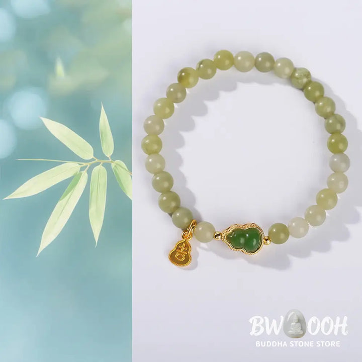 Buddha Stones Natural Jade Green Aventurine Gourd Fu Character Luck Bracelet - Bracelet