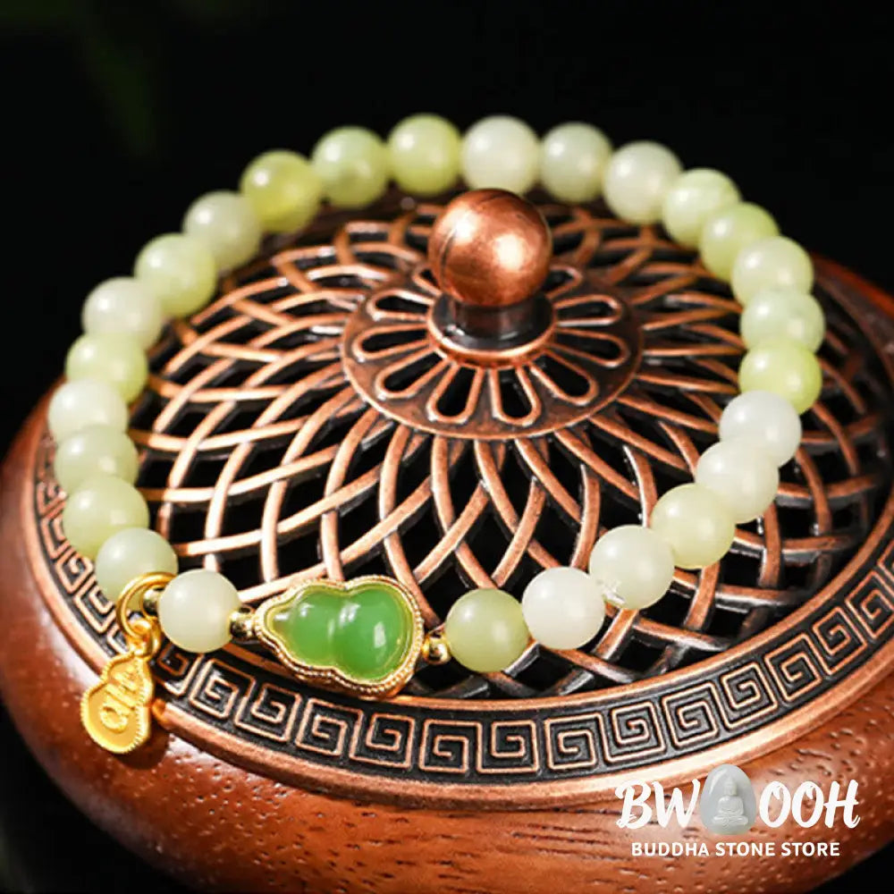 Buddha Stones Natural Jade Green Aventurine Gourd Fu Character Luck Bracelet - Bracelet
