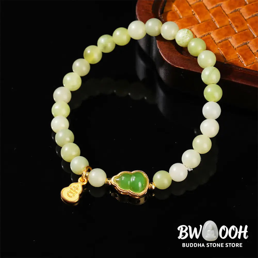 Buddha Stones Natural Jade Green Aventurine Gourd Fu Character Luck Bracelet - Bracelet