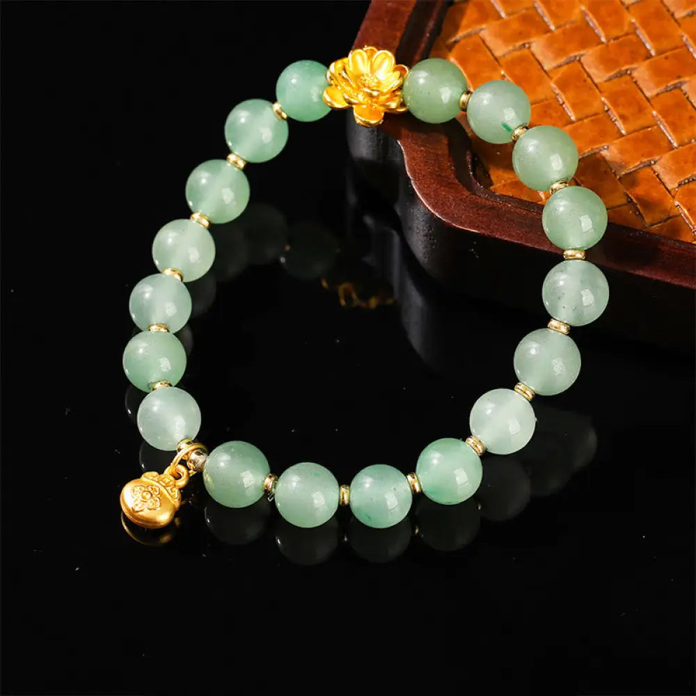 Buddha Stones Natural Jade Green Aventurine Gourd Fu Character Luck Bracelet - Green Aventurine(Wrist Circumference: