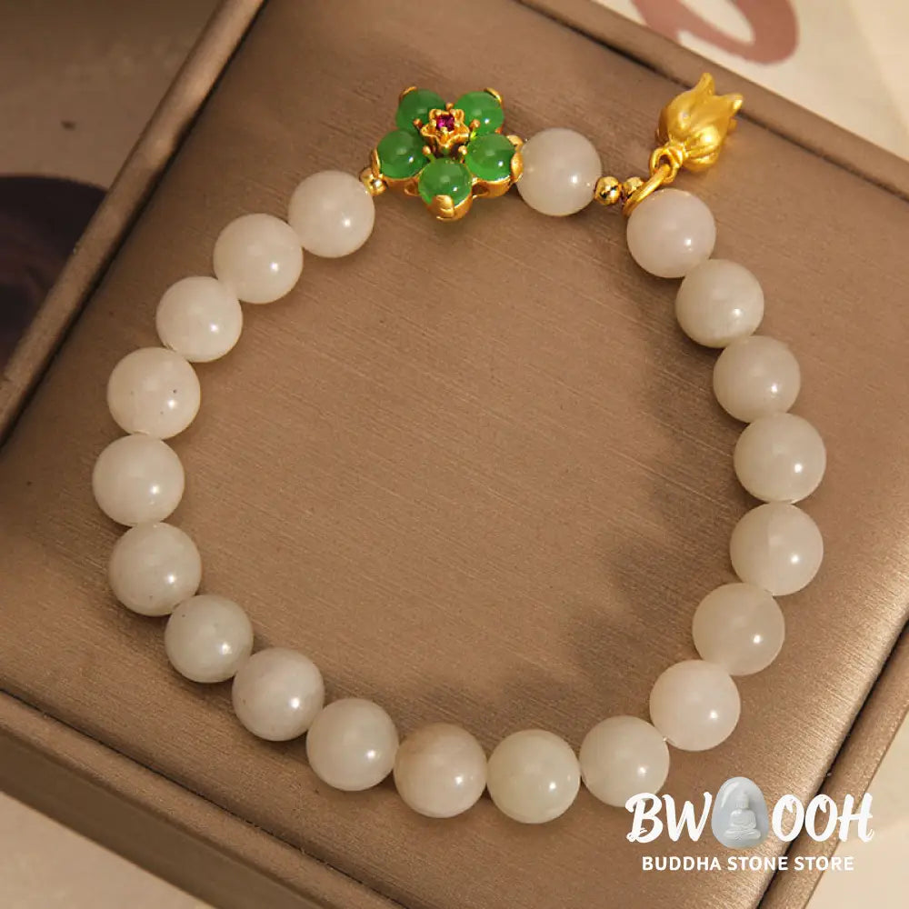 Buddha Stones Natural Jade Green Flower Lily Of The Valley Luck Bracelet - BWOOOH - Jade(Wrist Circumference 14-16cm)