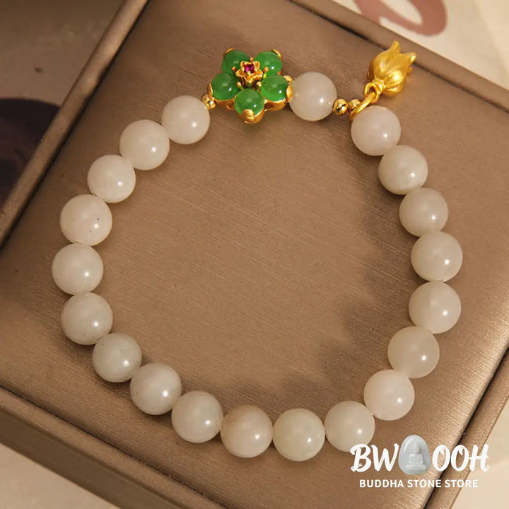 Buddha Stones Natural Jade Green Flower Lily Of The Valley Luck Bracelet - BWOOOH - Jade(Wrist Circumference 14-16cm)