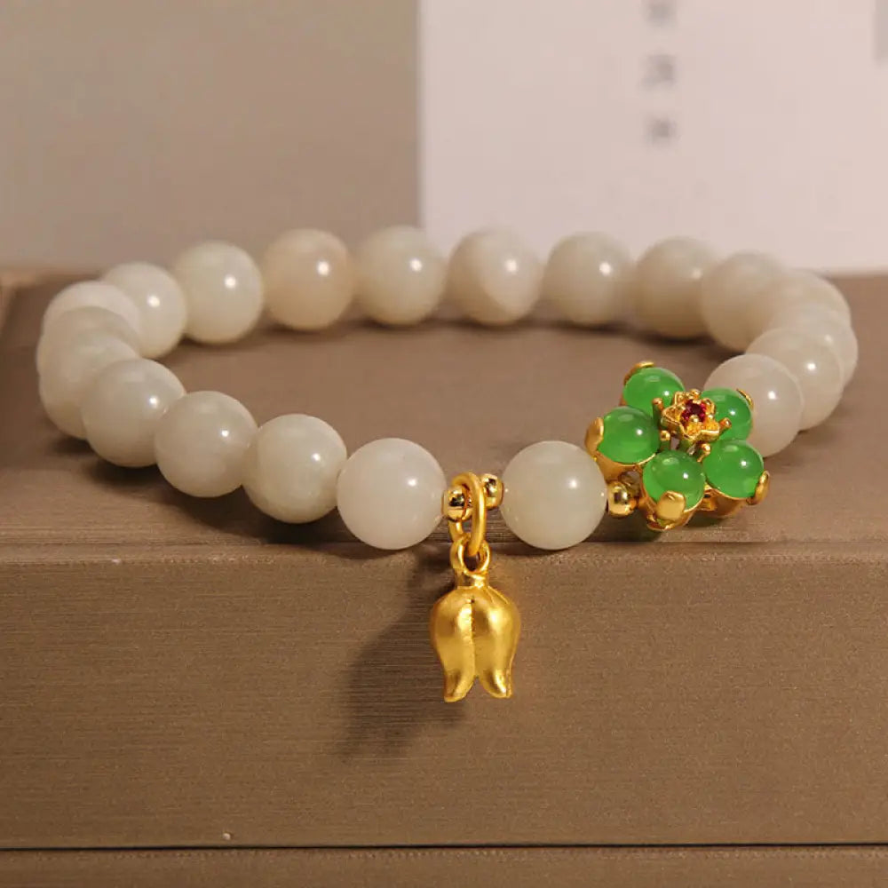 BWOOOH Natural Jade Green Flower Lily Of The Valley Luck Bracelet - BWOOOH - Jade(Wrist Circumference 14-16cm)