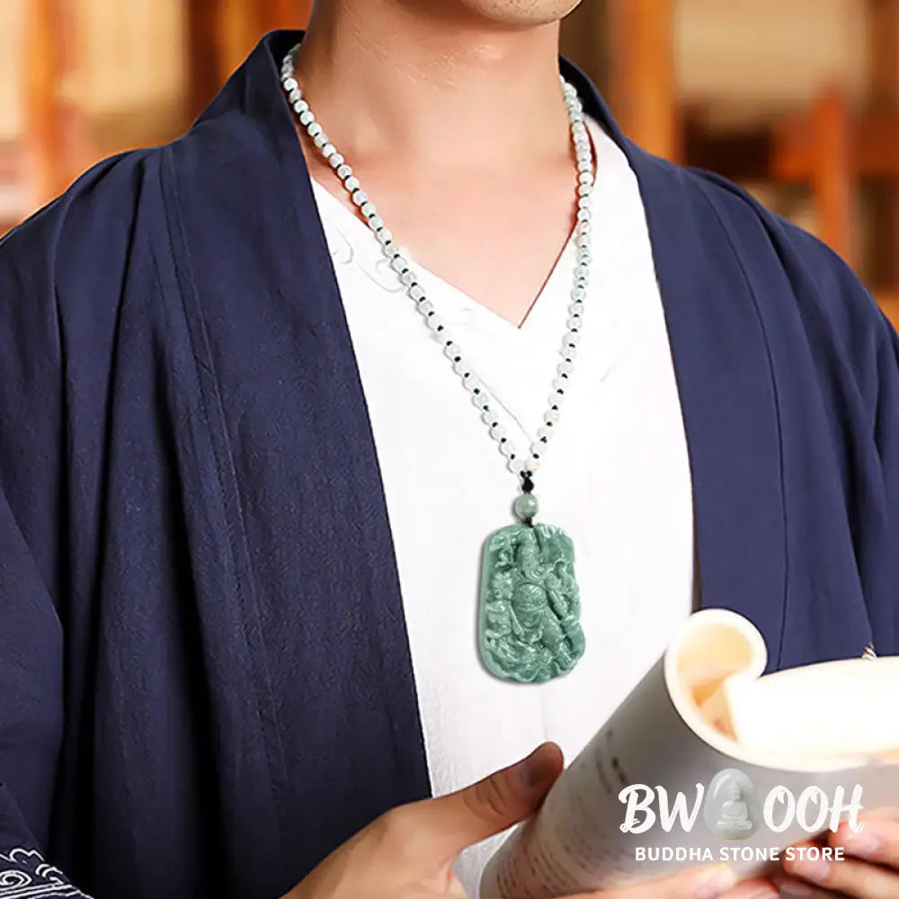 Buddha Stones Natural Jade Guan Gong Amulet Wealth Necklace Pendant - BWOOOH - Guan Gong (Justice ♥ Wealth) - Necklaces