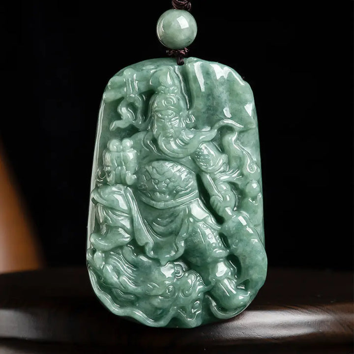 BWOOOH natural jade Guan Gong Lord Guan amulet wealth necklace pendant carved feng shui spiritual jewelry
