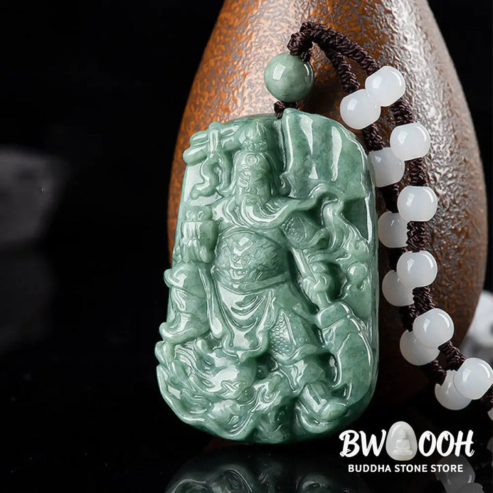 Buddha Stones Natural Jade Guan Gong Amulet Wealth Necklace Pendant - BWOOOH - Guan Gong (Justice ♥ Wealth) - Necklaces