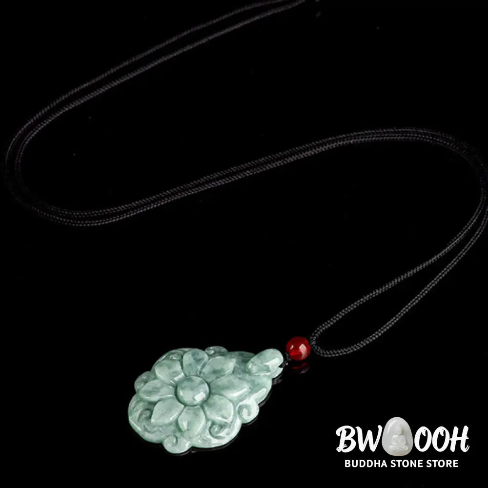 Buddha Stones Natural Jade Kalanchoe blossfeldiana Flower Pattern Luck Necklace Pendant - BWOOOH