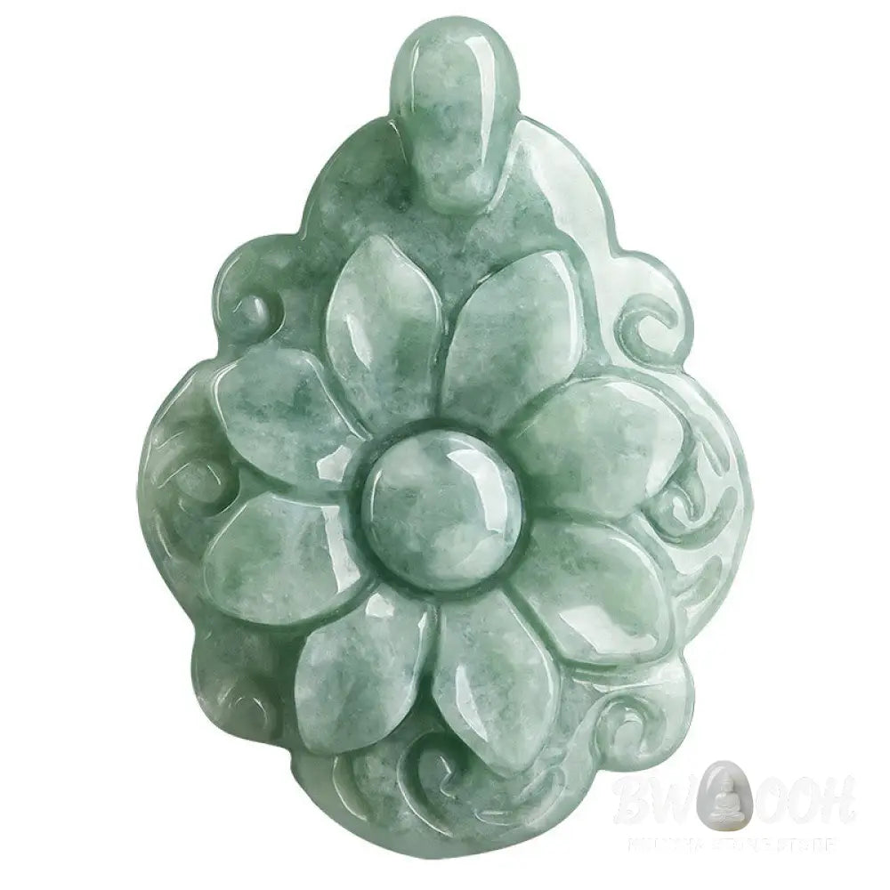 Buddha Stones Natural Jade Kalanchoe blossfeldiana Flower Pattern Luck Necklace Pendant - BWOOOH