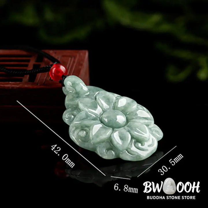 Buddha Stones Natural Jade Kalanchoe blossfeldiana Flower Pattern Luck Necklace Pendant - BWOOOH
