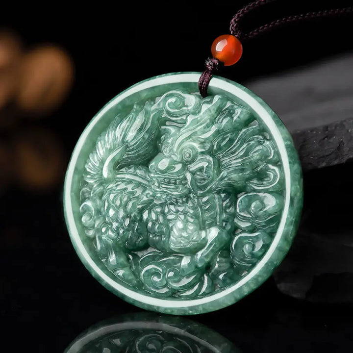 BWOOOH Natural Jade Kirin Qilin Abundance String Necklace Pendant