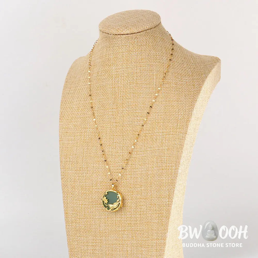 BWOOOH Natural White Jade Koi Fish and Lotus pendant necklace with gold-plated copper and titanium steel chain, symbolizing fortune, spiritual balance, and prosperity. - View 4