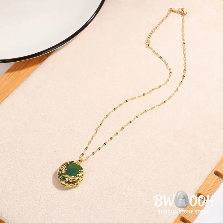 BWOOOH Natural White Jade Koi Fish and Lotus pendant necklace with gold-plated copper and titanium steel chain, symbolizing fortune, spiritual balance, and prosperity. - View 3