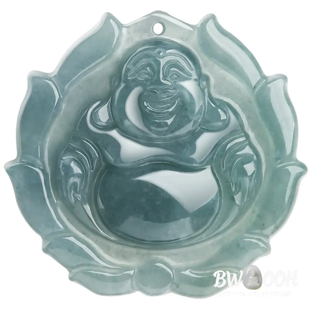 Buddha Stones Natural Jade Laughing Buddha Lotus Pattern Luck Necklace Pendant - BWOOOH - Laughing
