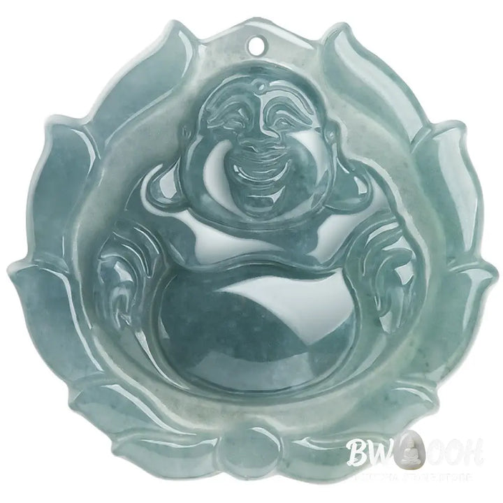 Buddha Stones Natural Jade Laughing Buddha Lotus Pattern Luck Necklace Pendant - BWOOOH - Laughing