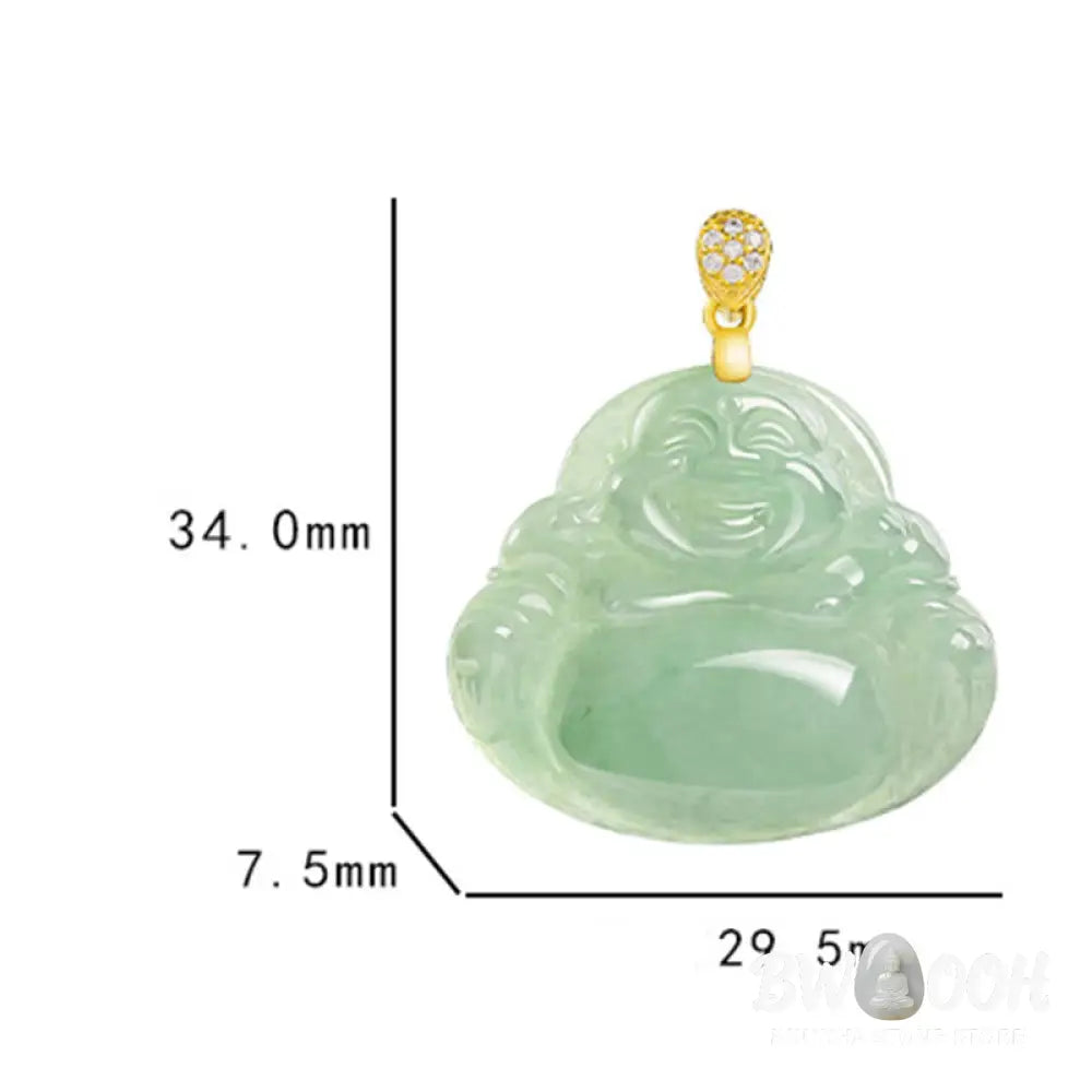 Buddha Stones Natural Jade Laughing Buddha Luck Prosperity Titanium Steel Chain Necklace Pendant - BWOOOH