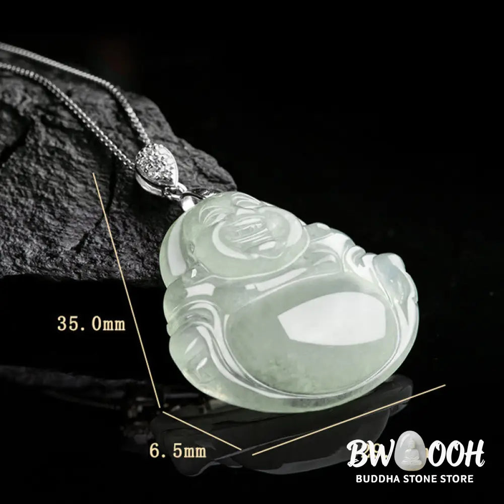 Buddha Stones Natural Jade Laughing Buddha Prosperity Abundance Titanium Steel Chain Necklace Pendant - BWOOOH