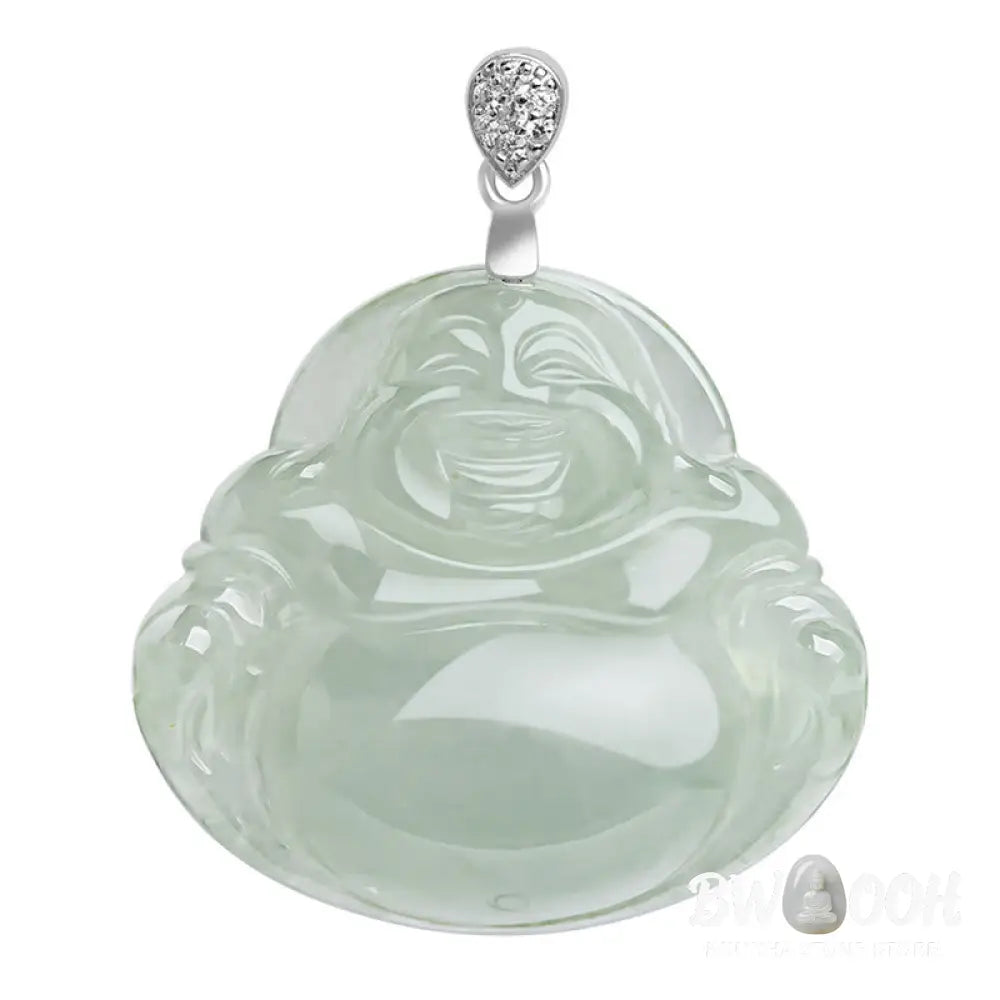 Buddha Stones Natural Jade Laughing Buddha Prosperity Abundance Titanium Steel Chain Necklace Pendant - BWOOOH