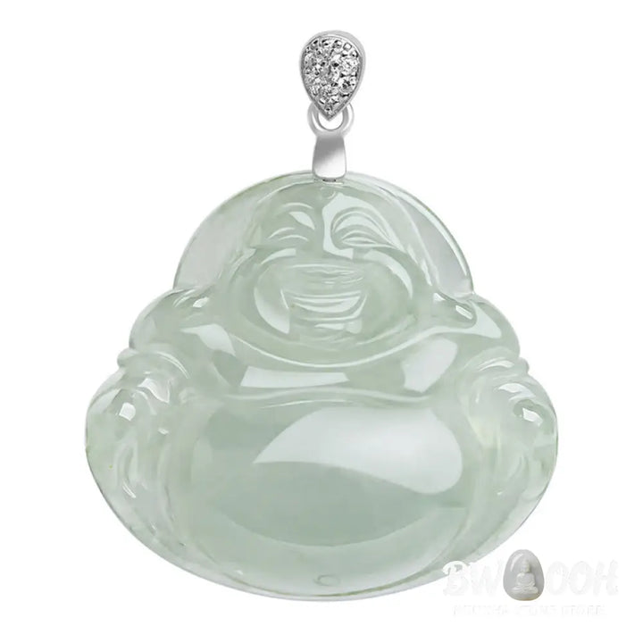 Buddha Stones Natural Jade Laughing Buddha Prosperity Abundance Titanium Steel Chain Necklace Pendant - BWOOOH