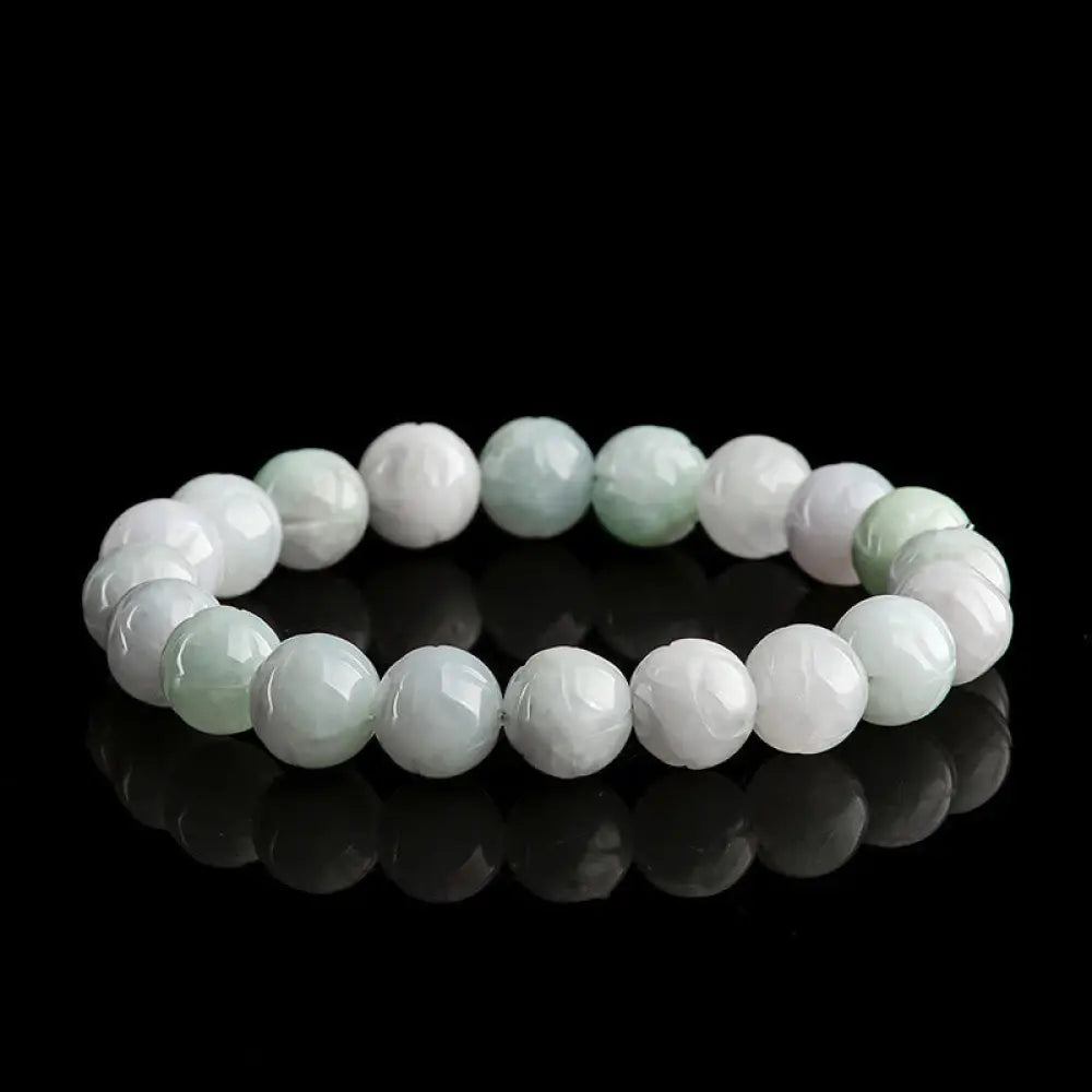 Buddha Stones Natural Jade Lotus Carving Prosperity Bracelet - Jade-10mm - Bracelet