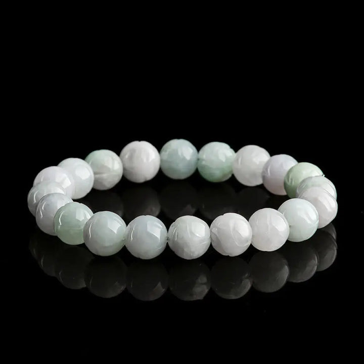 Buddha Stones Natural Jade Lotus Carving Prosperity Bracelet - Jade-10mm - Bracelet