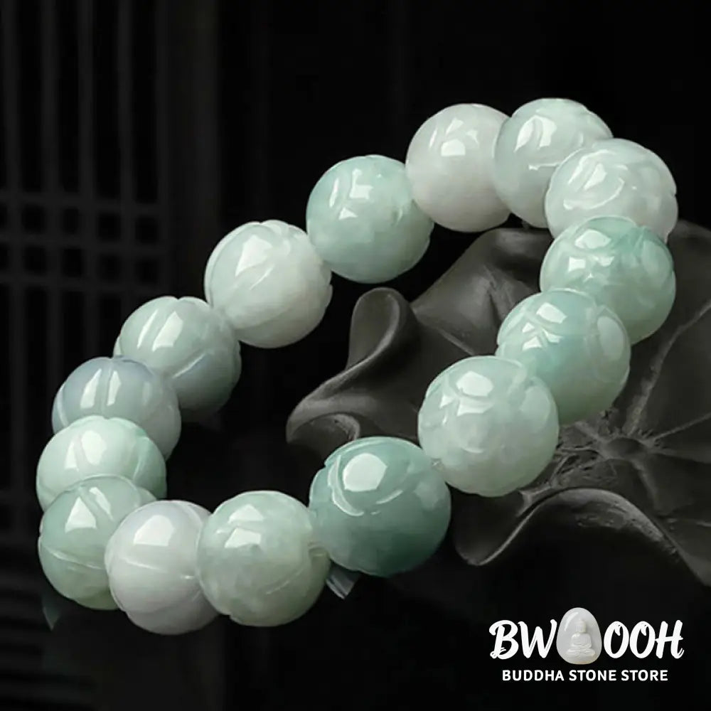 Buddha Stones Natural Jade Lotus Carving Prosperity Bracelet - Bracelet