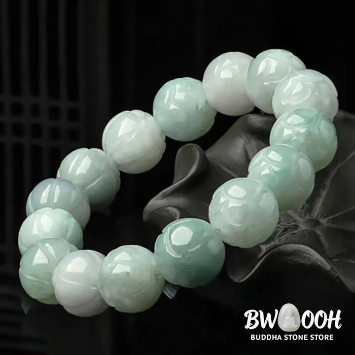 Buddha Stones Natural Jade Lotus Carving Prosperity Bracelet - Bracelet