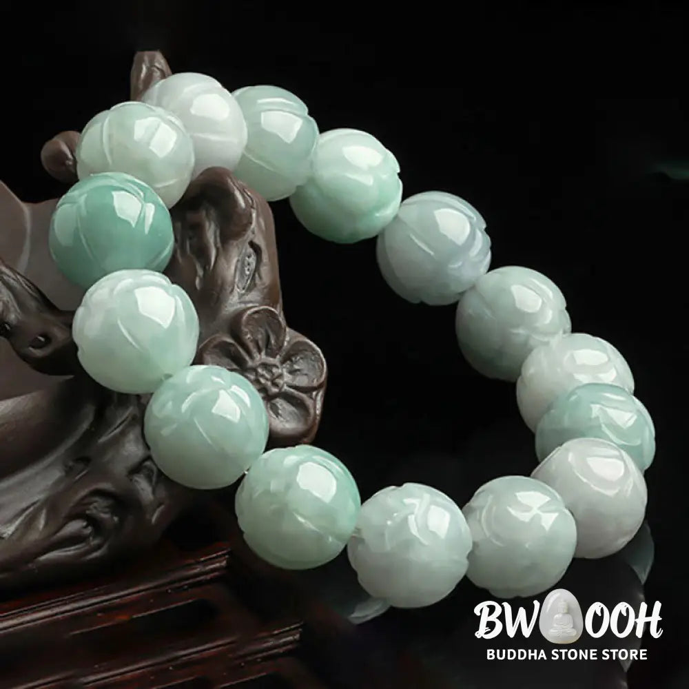 Buddha Stones Natural Jade Lotus Carving Prosperity Bracelet - Bracelet