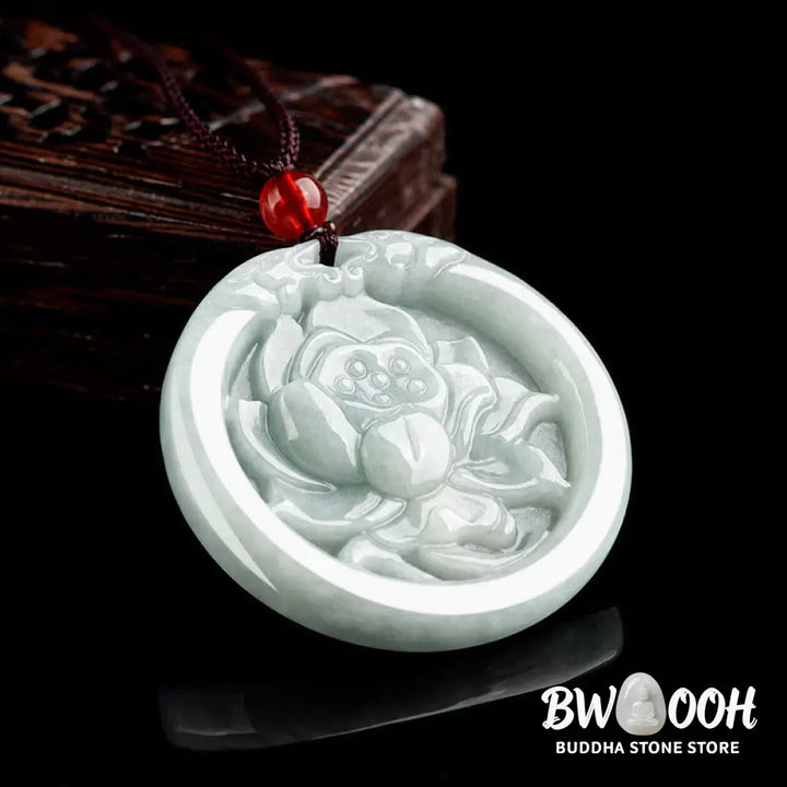 Buddha Stones Natural Jade Lotus Flower Carved Prosperity Necklace Pendant - BWOOOH - Jade(Prosperity♥Abundance)