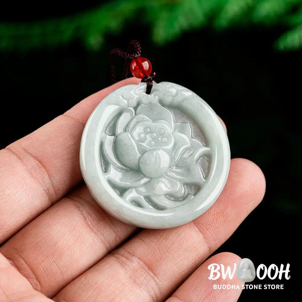 Buddha Stones Natural Jade Lotus Flower Carved Prosperity Necklace Pendant - BWOOOH - Jade(Prosperity♥Abundance)
