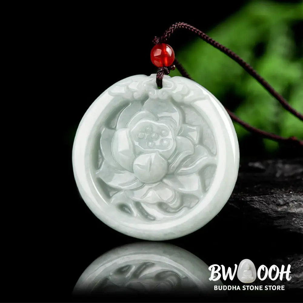 Buddha Stones Natural Jade Lotus Flower Carved Prosperity Necklace Pendant - BWOOOH - Jade(Prosperity♥Abundance)