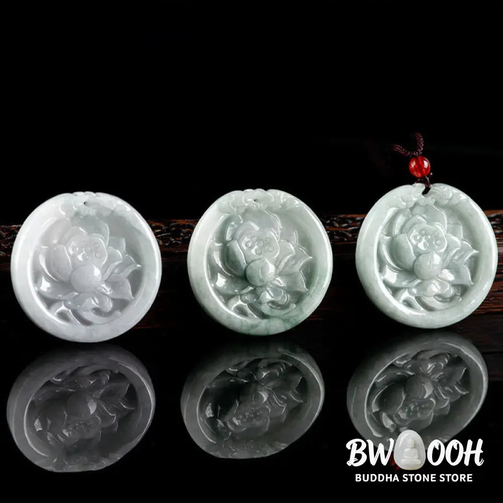 Buddha Stones Natural Jade Lotus Flower Carved Prosperity Necklace Pendant - BWOOOH - Jade(Prosperity♥Abundance)