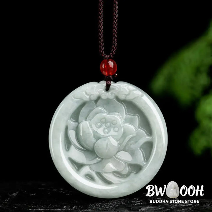 Buddha Stones Natural Jade Lotus Flower Carved Prosperity Necklace Pendant - BWOOOH - Jade(Prosperity♥Abundance)