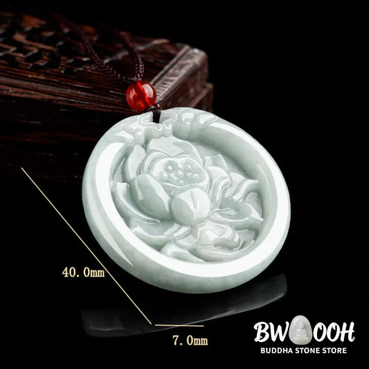 Buddha Stones Natural Jade Lotus Flower Carved Prosperity Necklace Pendant - BWOOOH - Jade(Prosperity♥Abundance)