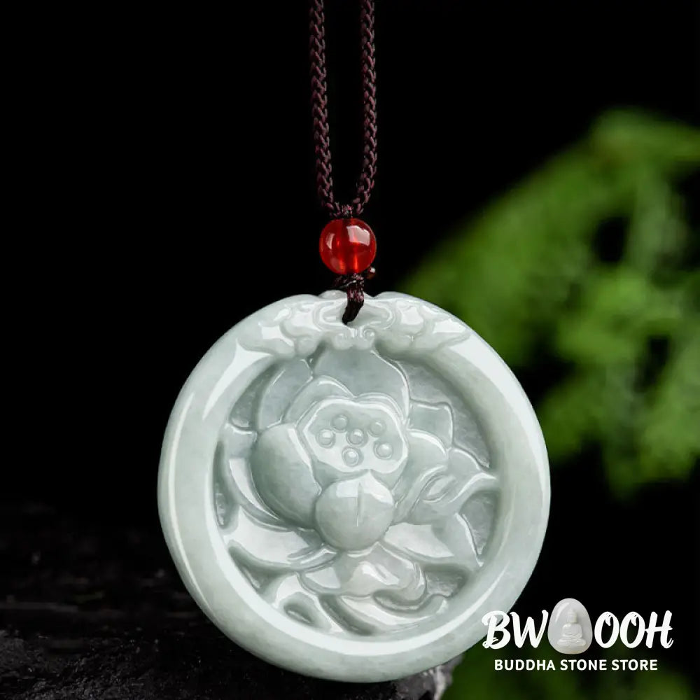 Buddha Stones Natural Jade Lotus Flower Carved Prosperity Necklace Pendant - BWOOOH - Jade(Prosperity♥Abundance)