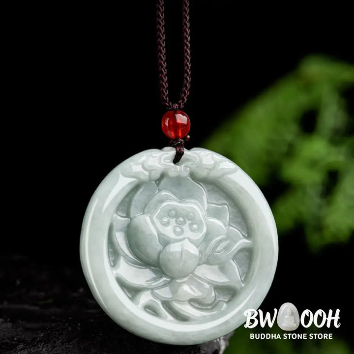 Buddha Stones Natural Jade Lotus Flower Carved Prosperity Necklace Pendant - BWOOOH - Jade(Prosperity♥Abundance)