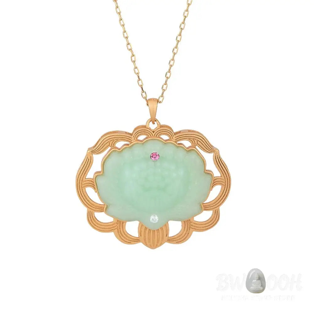 Buddha Stones Natural Jade Lotus Harmony Necklace Pendant - BWOOOH - 40*40mm - Necklaces &amp; Pendants