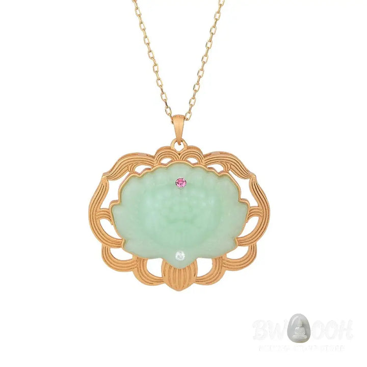 Buddha Stones Natural Jade Lotus Harmony Necklace Pendant - BWOOOH - 40*40mm - Necklaces &amp; Pendants