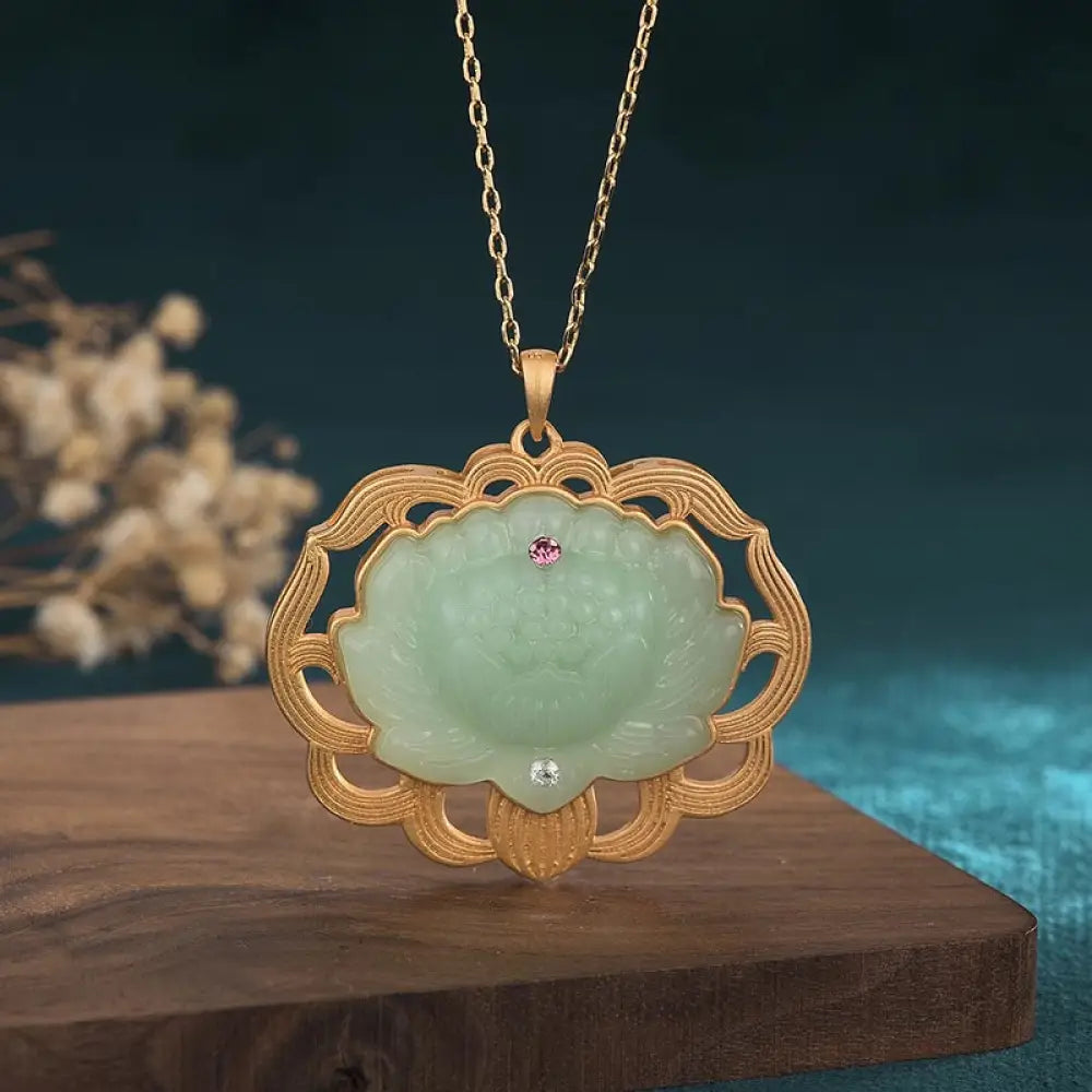 BWOOOH Natural Jade Lotus Harmony Necklace Pendant - jade necklace feng shui jewelry