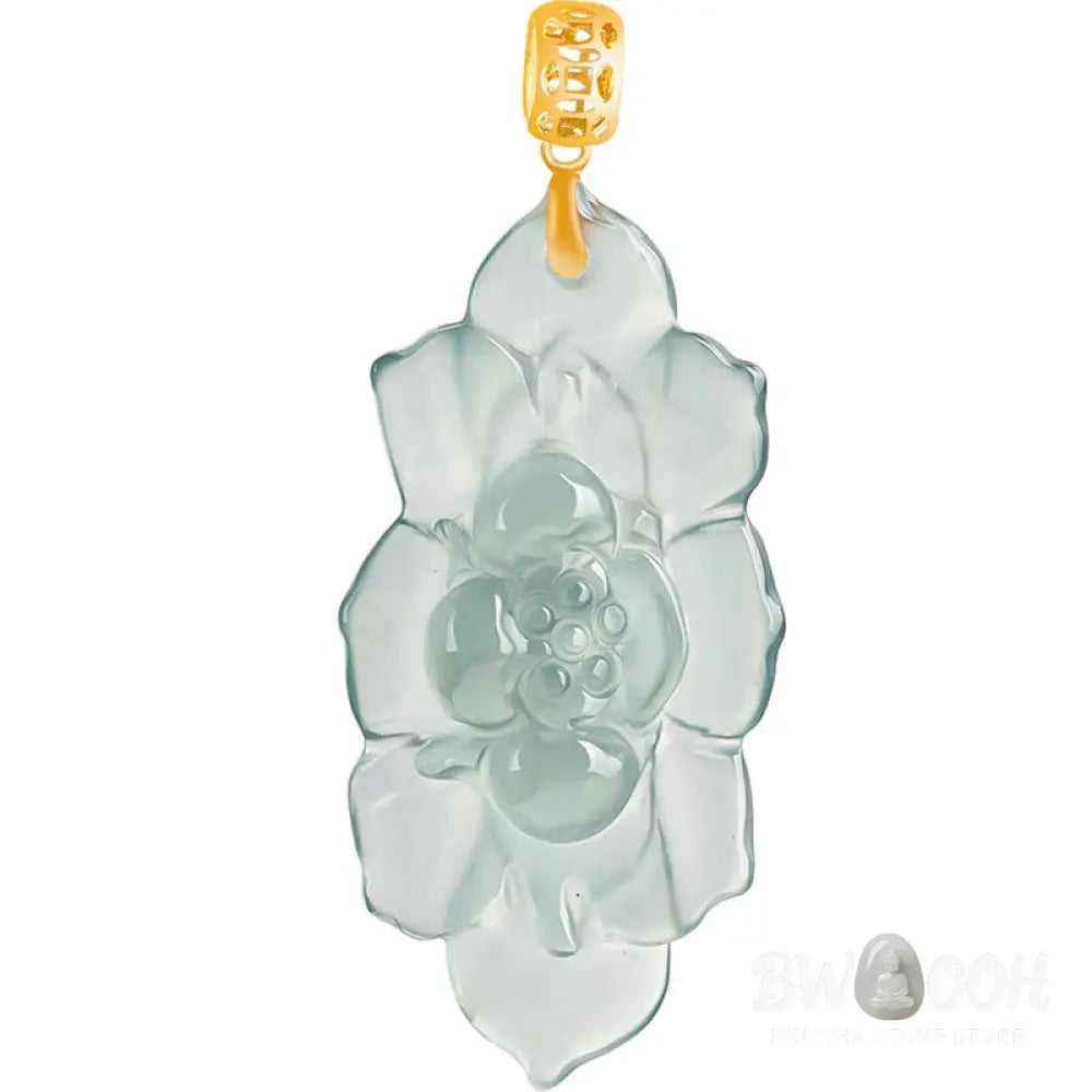 Buddha Stones Natural Jade Lotus Pattern Prosperity Titanium Steel Chain Necklace Pendant - BWOOOH