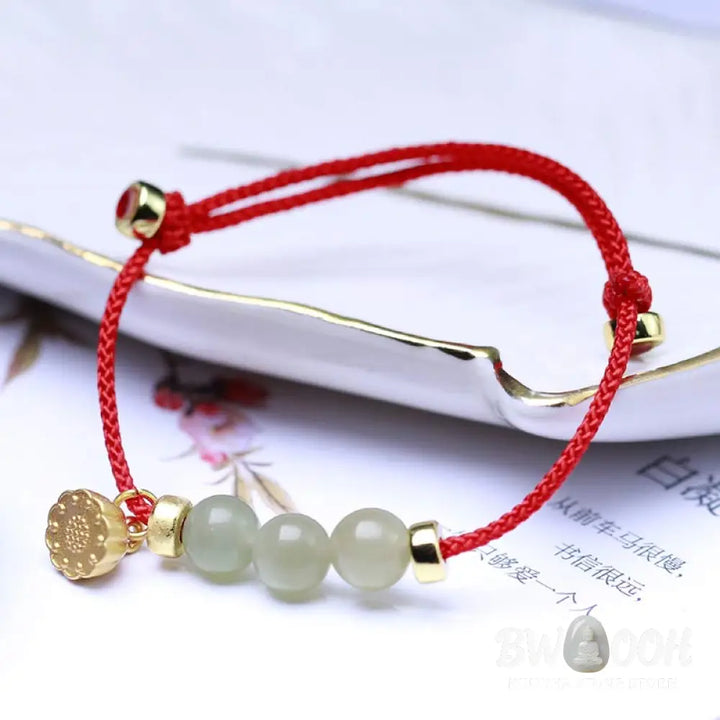 Buddha Stones Natural Jade Lotus Seed Strength Red String Weave Bracelet - Bracelet