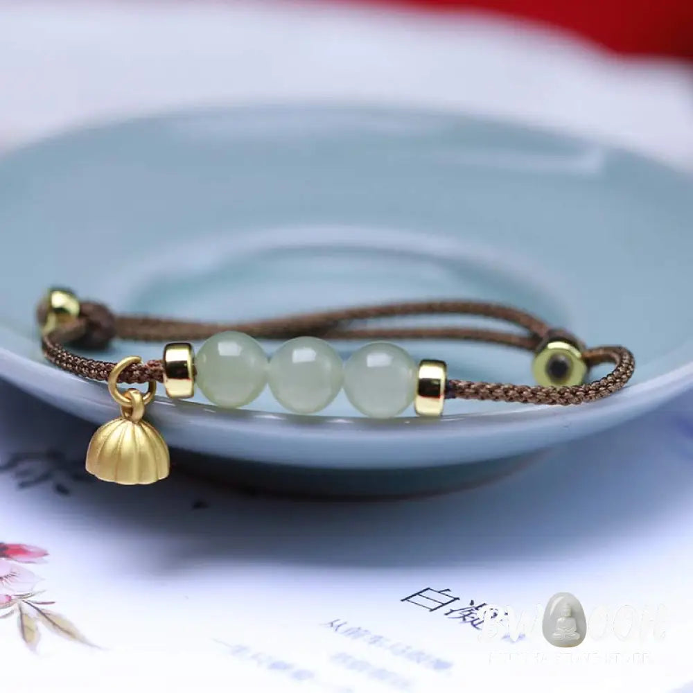 Buddha Stones Natural Jade Lotus Seed Strength Red String Weave Bracelet - Bracelet